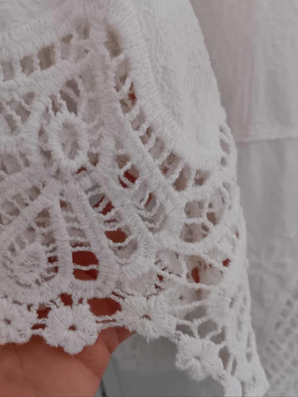 Democracy White Embroidered Crochet Lace-Trim V-neck 3/4 Sleeve Cotton Top XLg - Picture 6 of 9